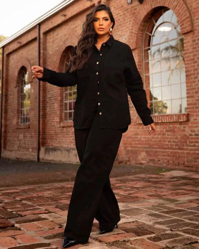 Foto Calça Plus Size Wide Leg Recortes