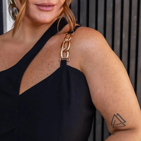 Vestido Midi Alça Corrente Plus Size