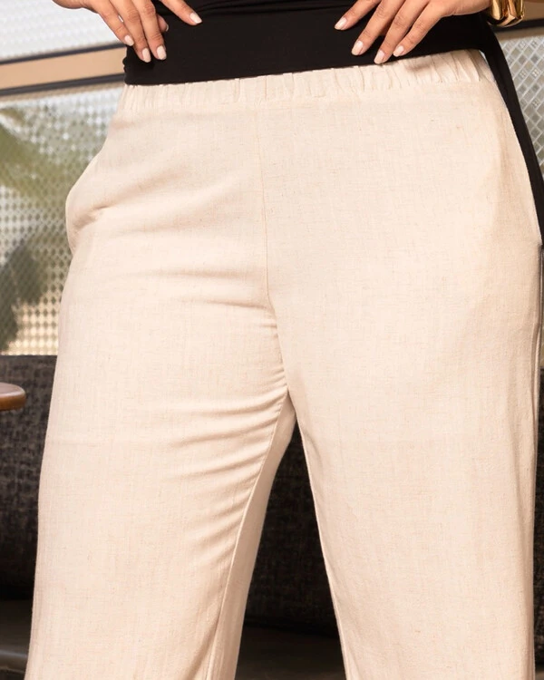 Calça Plus Size Pantalona de Linho Elastico Cintura | Tellos Store