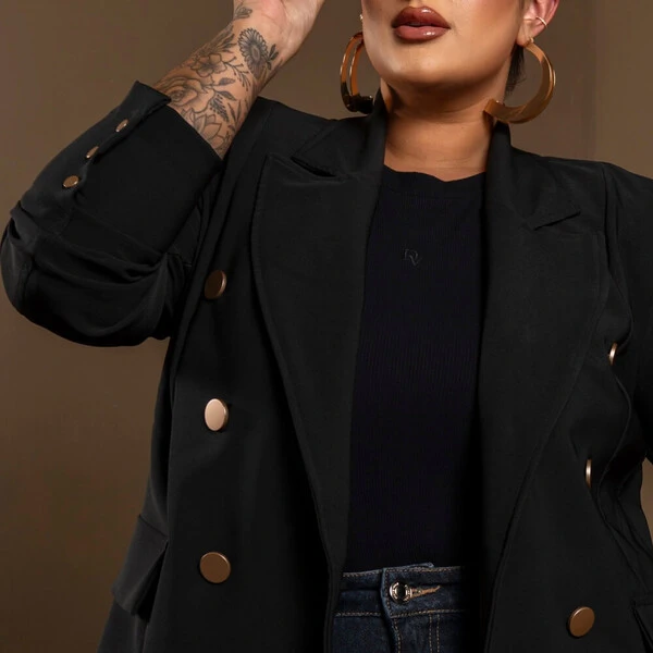 Blazer Alfaiataria Alongado Forrado Plus Size