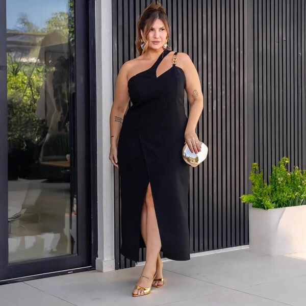 Vestido Midi Alça Corrente Plus Size