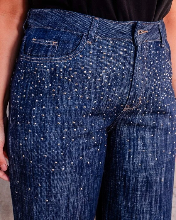 Calça Wide Leg Plus Size Brilhos Jeans