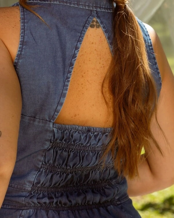 Vestido Plus Size Curto Jeans Botões Elastex
