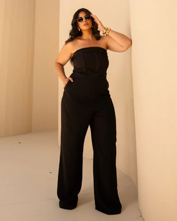 Macacão Plus Size Tomara que Caia Pesponto