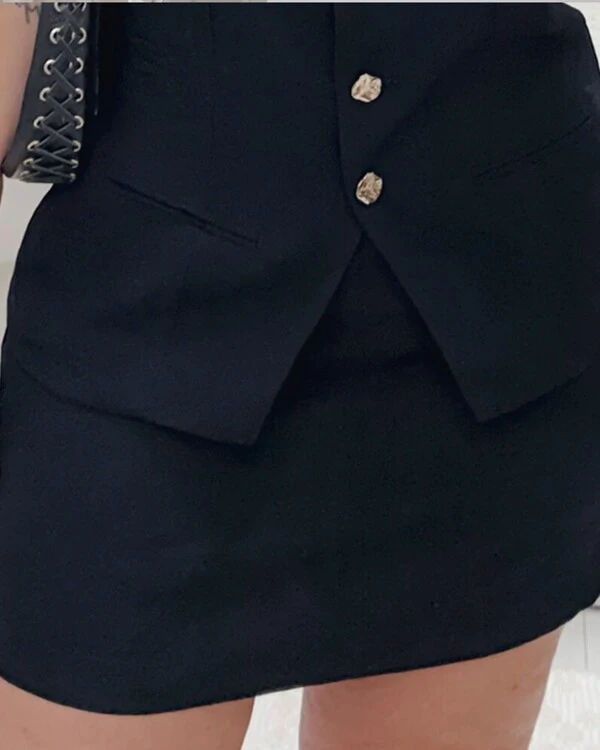 Conjunto Short Saia e Colete Alongado Plus Size