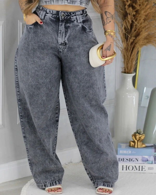 Calça Wide Leg Jeans Estonada Ballon