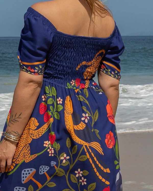 Vestido Plus Size Longo Cigana com Amarril Busto
