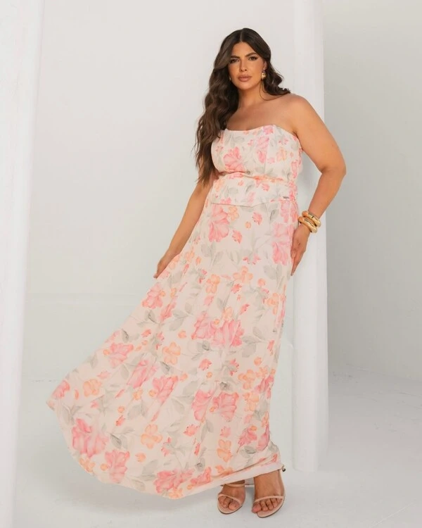 Conjunto Plus Size Corpete Tomara que Caia e Saia 3 Marias — Estampa Floral | Divas Voga