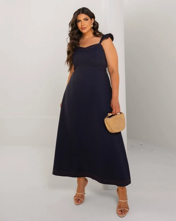 Vestido Midi Plus Size Pespontado