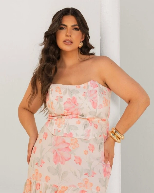 Conjunto Plus Size Corpete Tomara que Caia e Saia 3 Marias — Estampa Floral | Divas Voga
