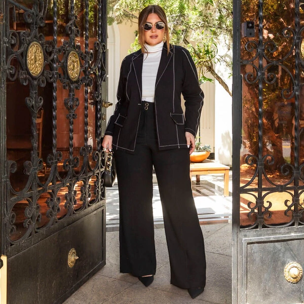 Blazer Plus Size Alongado Pesponto