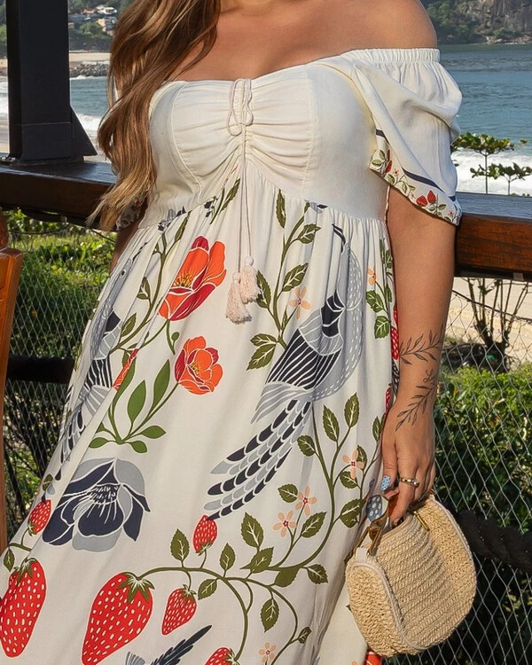 Vestido Plus Size Longo Cigana com Amarril Busto