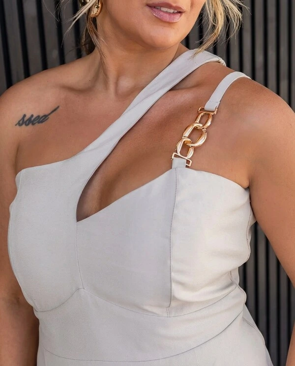 Vestido Midi Alça Corrente Plus Size