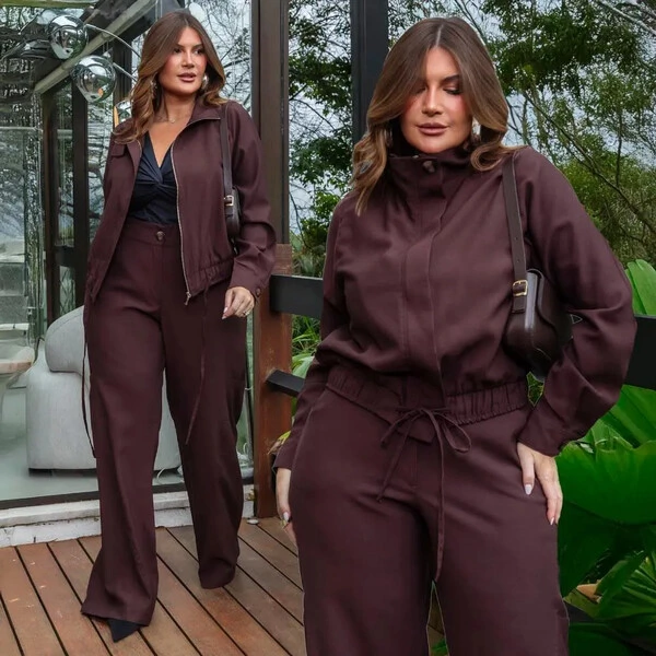 Conjunto Plus Size Calça e Jaqueta Bomber