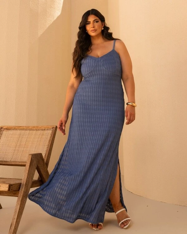 Vestido Longo Plus Size Malha Trabalhada