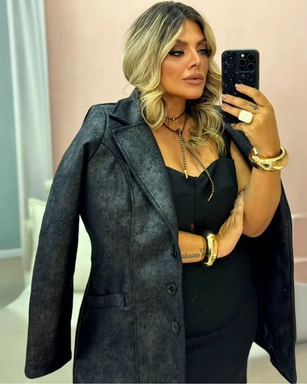 Casaco Plus Size Lã Batida