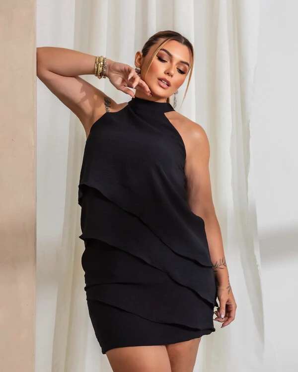 Conjunto Plus Size Short Saia e Blusa Assimetrica com Camadas