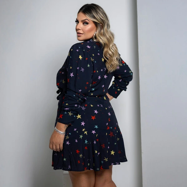 Vestido Plus Size Manga Longa Star