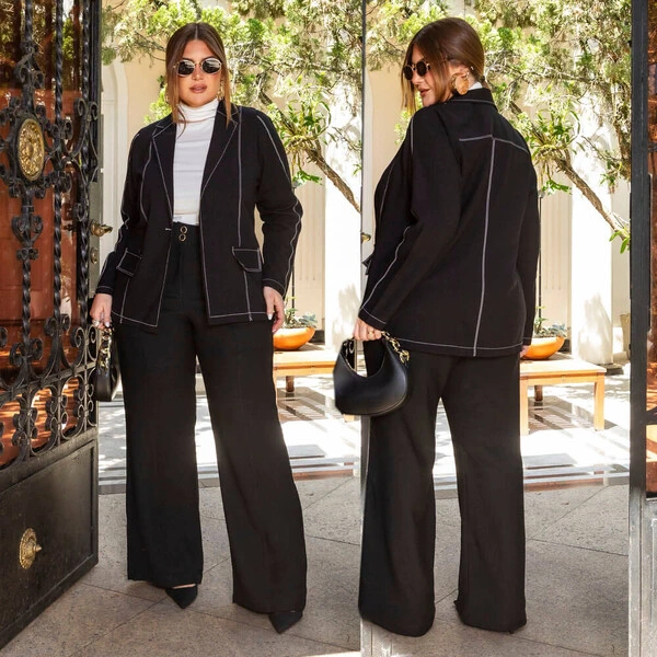 Blazer Plus Size Alongado Pesponto