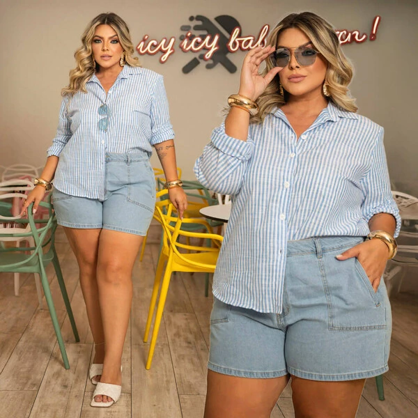 Short Jeans Plus Size Bolso Faca
