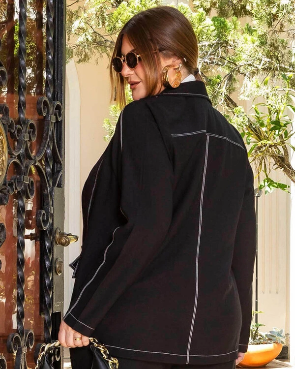 Blazer Plus Size Alongado Pesponto