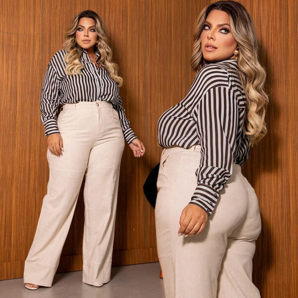 Calça Pantalona Plus Size em Linho