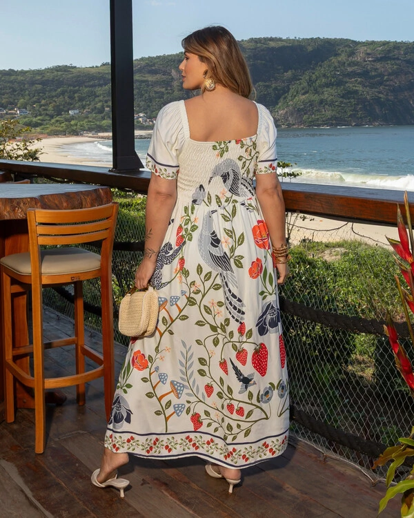 Vestido Plus Size Longo Cigana com Amarril Busto