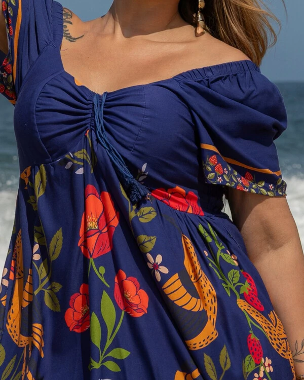 Vestido Plus Size Longo Cigana com Amarril Busto