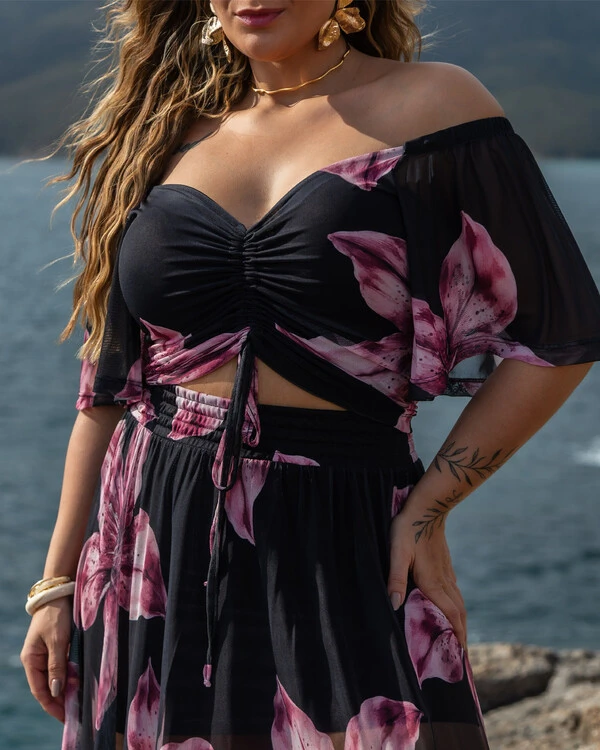 Conjunto Plus Size Cropped e Saia Longa
