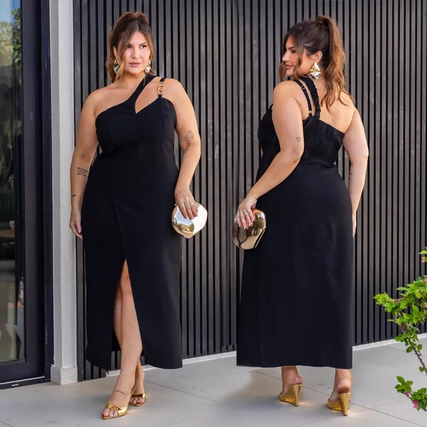 Vestido Midi Alça Corrente Plus Size