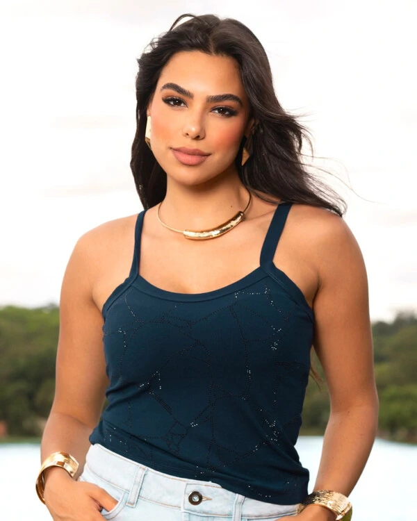 Blusa Plus Size Canelada com Brilhos