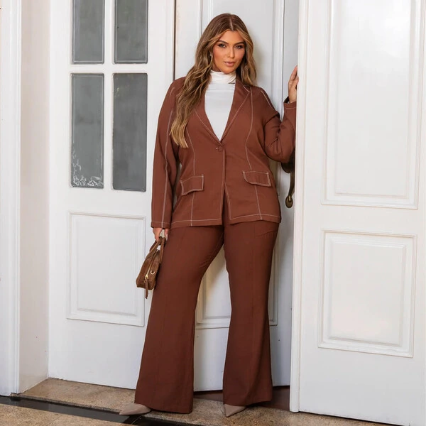 Blazer Plus Size Alongado Pesponto
