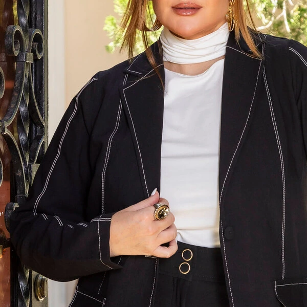 Blazer Plus Size Alongado Pesponto
