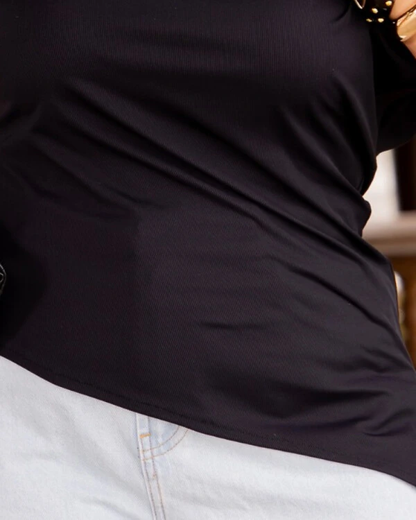 Blusa Plus Size Canelada Assimetricas com Drapeadinho