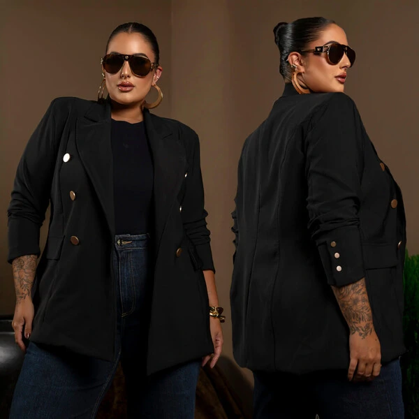 Blazer Alfaiataria Alongado Forrado Plus Size