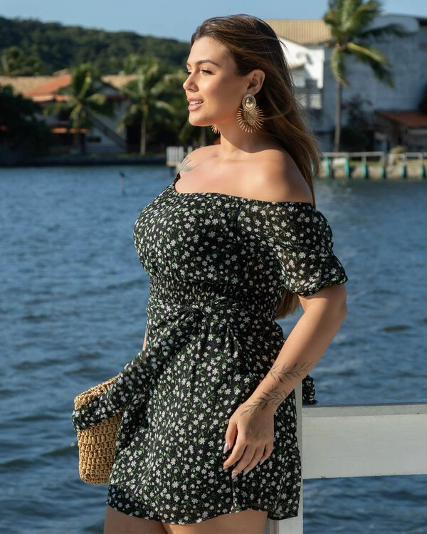 Vestido Curto Plus Size Ciganinha Amarril