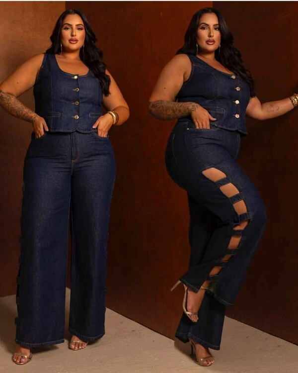 Calça WideLeg Plus Size Recorte Lateral