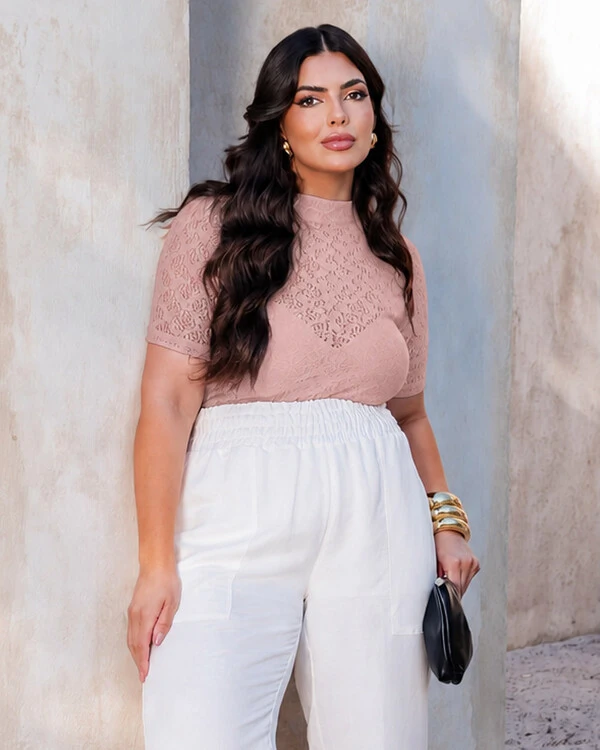 Blusa Plus Size Renda Transparente