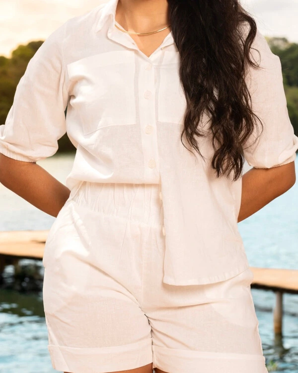 Camisa Plus Size Alongada com Elastico na Manga