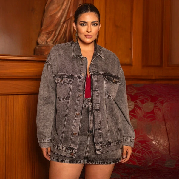 Jaqueta Jeans Plus Over Size