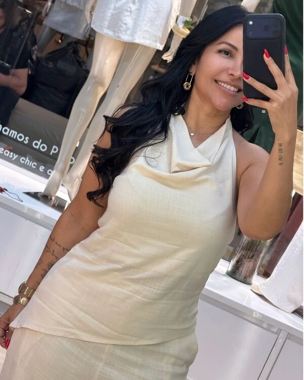 Conjunto Plus Size Blusa Assimétrica e Calça Aladim