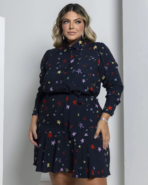 Vestido Plus Size Manga Longa Star