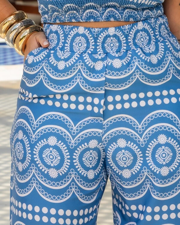 Calça Plus Size Pantalona Estampada | Maria Francia