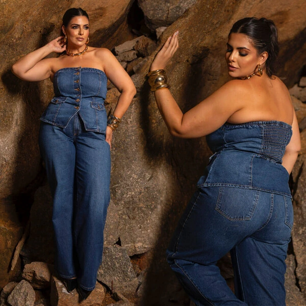 Corpete Plus Size Jeans Tomara que Caia