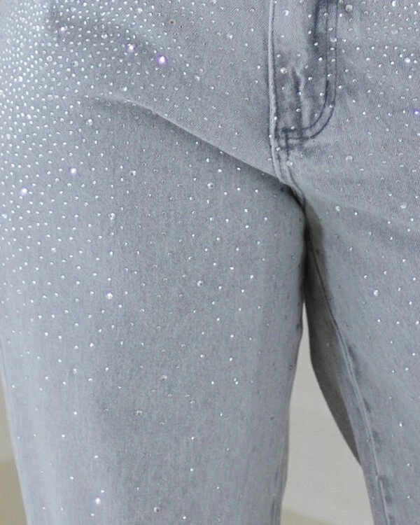 Calça Plus Size Wide Leg Jeans com Brilhos