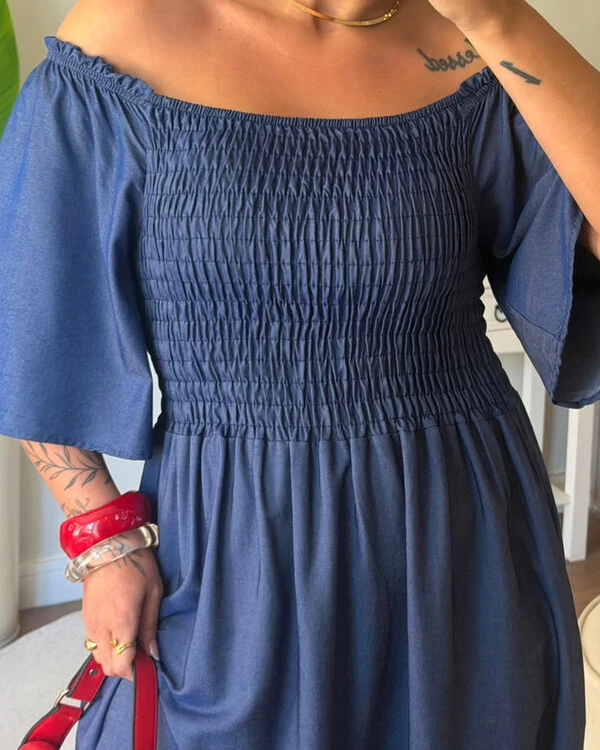 Vestido Plus Size Longo Com Elastex e Manga Tencel