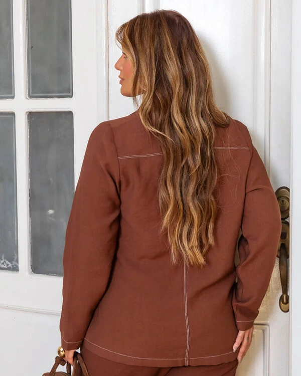 Blazer Plus Size Alongado Pesponto