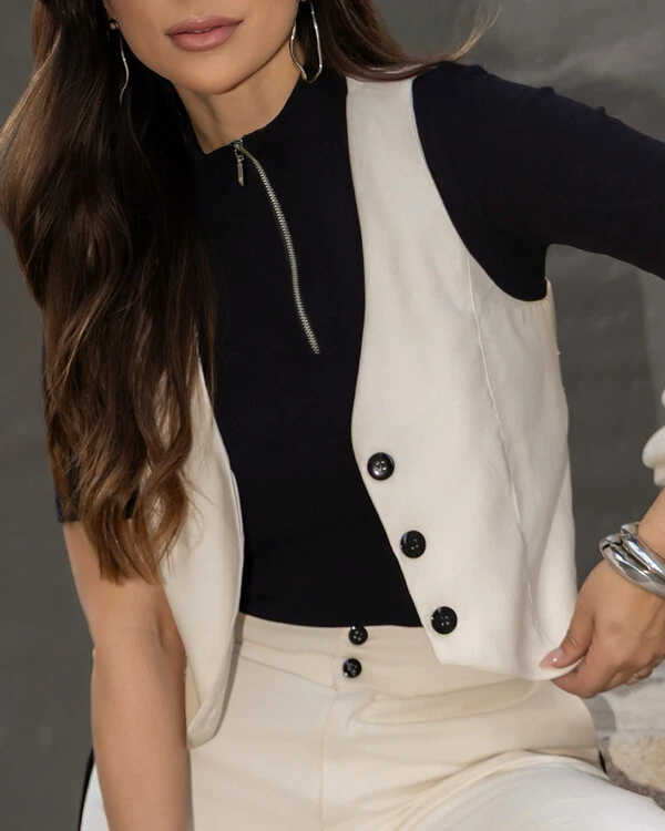Blusa Plus Size Gola Polo com Ziper