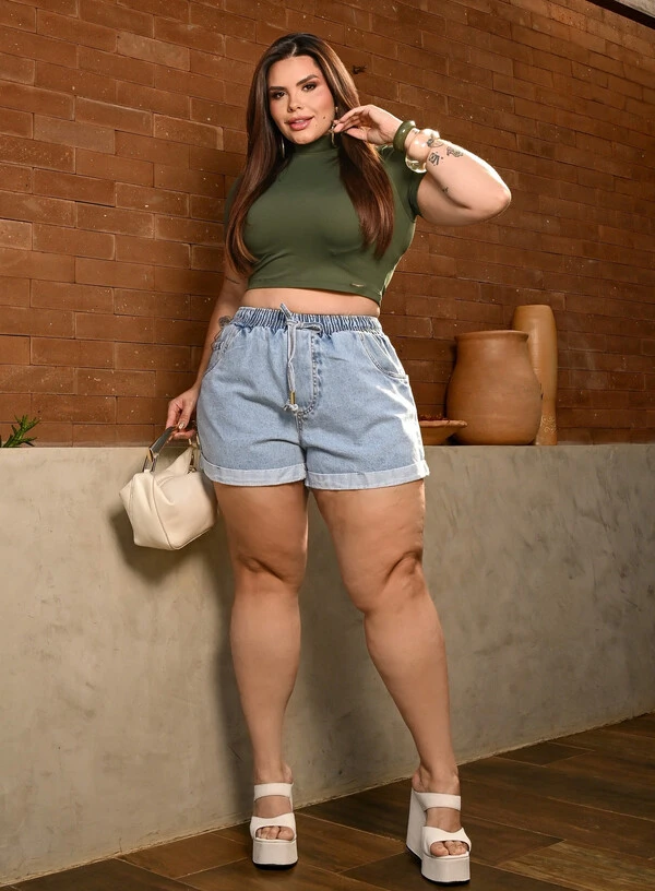Short Plus Size Jeans Elastico Cintura