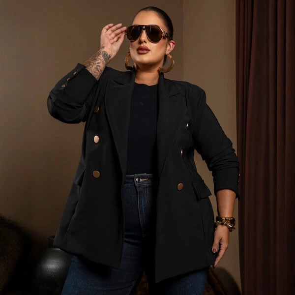 Blazer Alfaiataria Alongado Forrado Plus Size